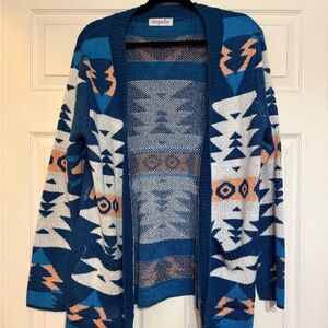 Magnolia Blue Patterned Open-Front Women's Cardigan Sweater